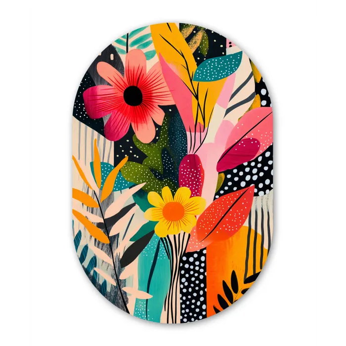 Schilderij - Abstract - Bloemen - Roze Wandcirkel Ovaal Glas middel -3d