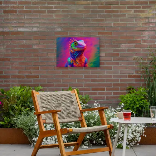 Kameleon - Dieren - Neon - Kleur Tuinposter op houten frame 2 cm dik klein -sfeer3
