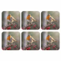 Roodborst - Tak - Bessen - Natuur onderzetter kurk middel -3d