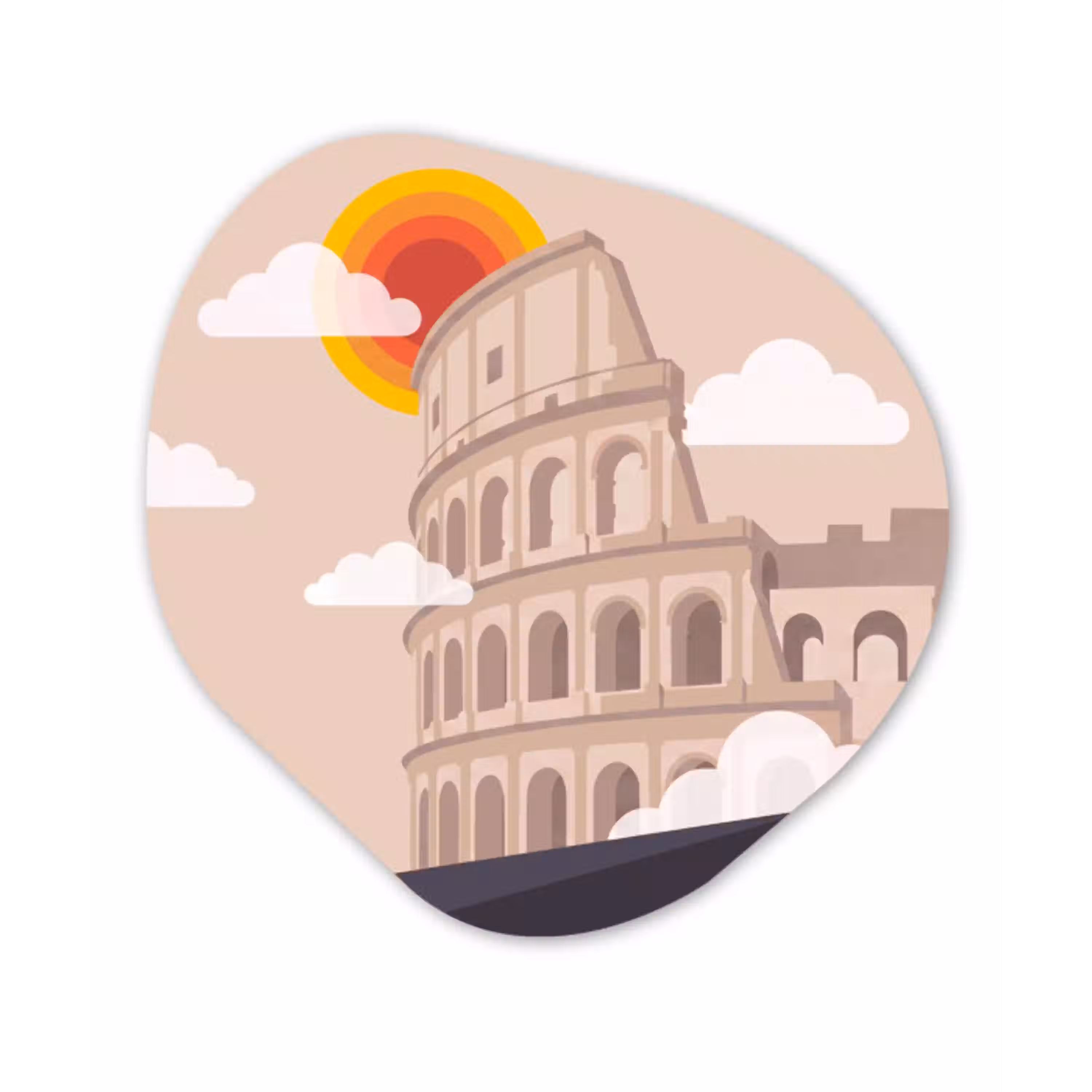 Colosseum - Zonsopgang - Rome - Architectuur - Beige Wandcirkel Organisch Aluminium middel -3d