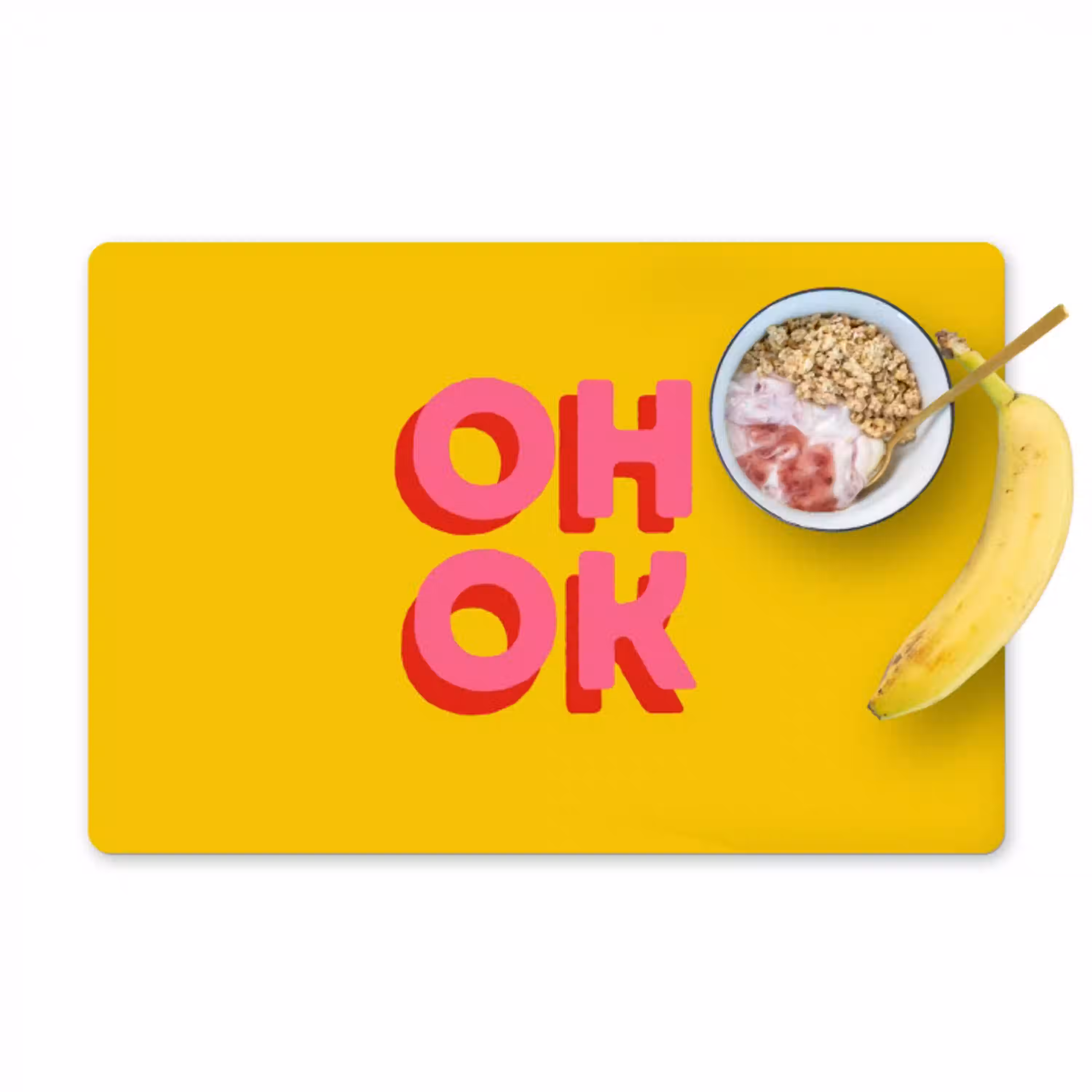Oh ok - 3D - Geel - Roze Placemat vinyl groot -zzzproduct_Kitchenyeah-website
