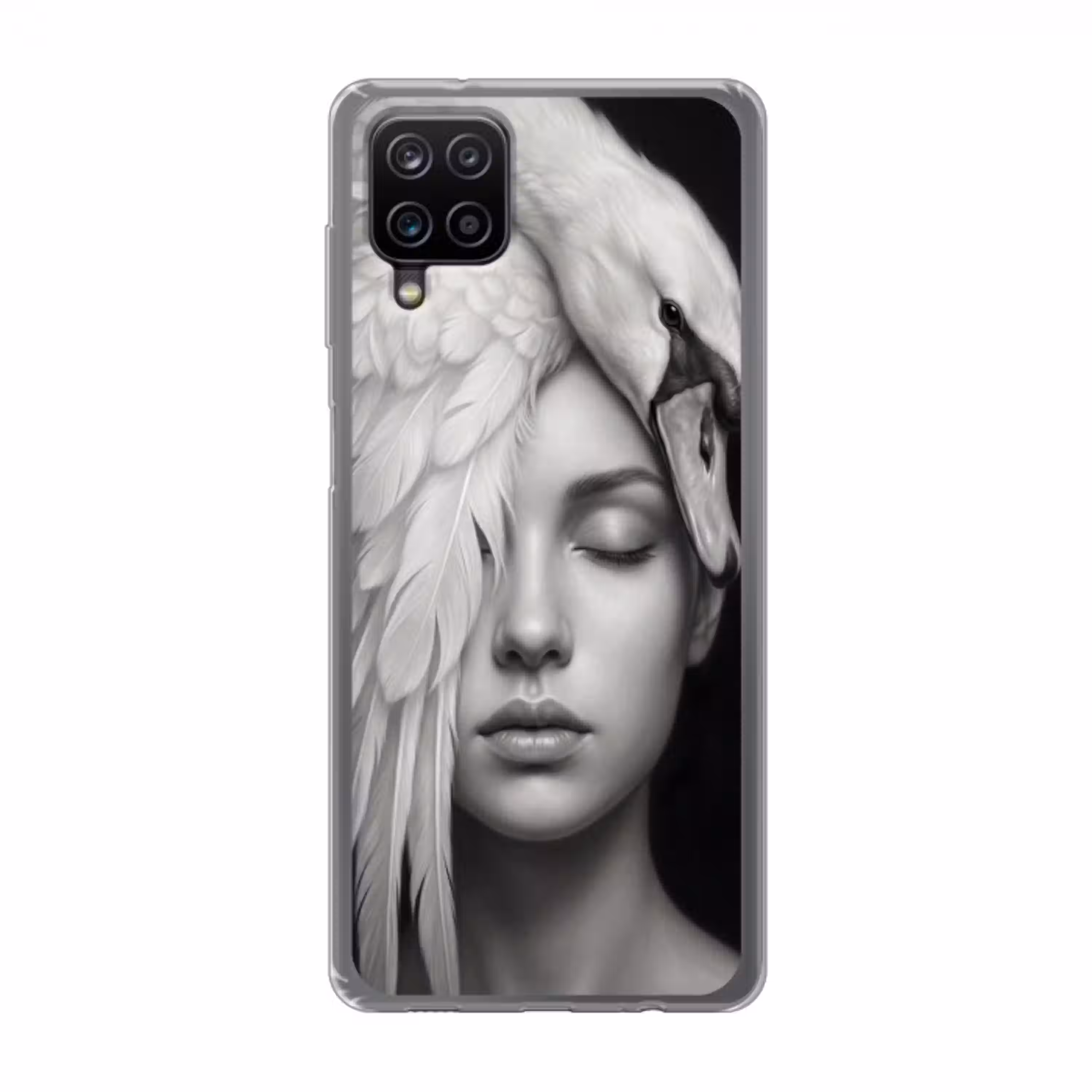 Portret - Zwaan - Zwart - Wit Telefoonhoesje Samsung Galaxy A12 klein -3d