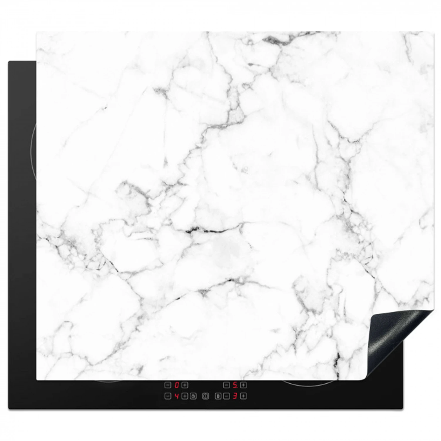 Marmer - Wit - Grijs - Luxe - Marmerlook - Structuur Inductie beschermer vinyl 3mm middel -3d