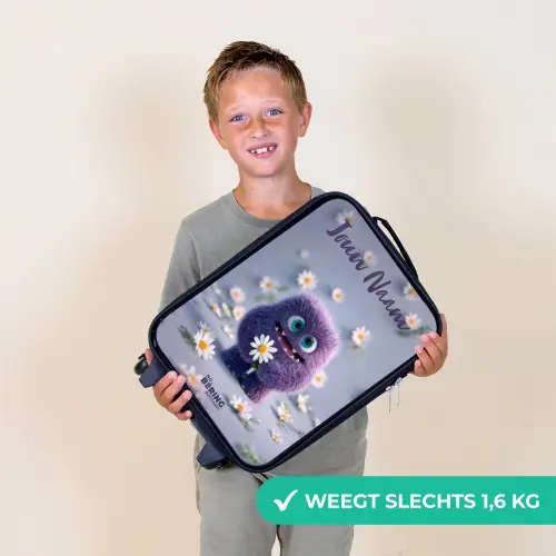 Paars Pluizig Vriendje met Madelief Kinderkoffer - Zwart klein -sfeer4_NL