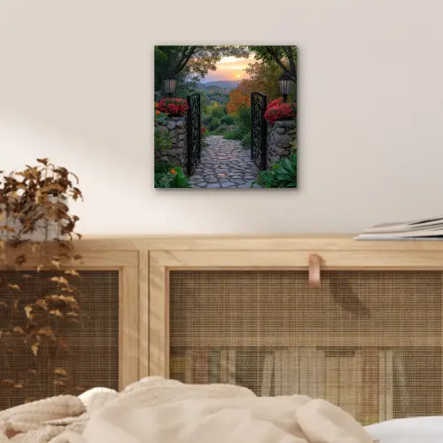 Landschap - Hek - Pad - Zonsondergang - Natuur aluminium wit klein -sfeer3