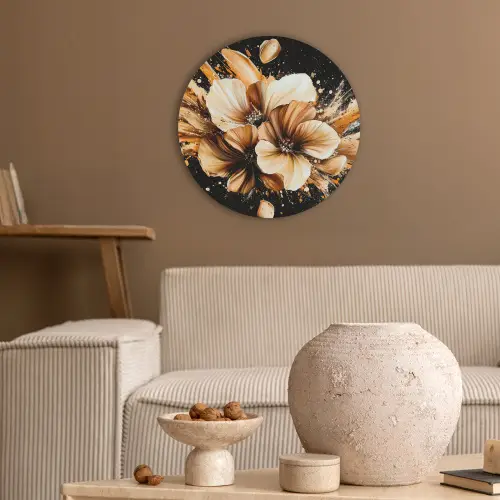 Bloemen - Goud - Graffiti - Zwart - Abstract Akoestische PET Vilt - Rond klein -sfeer1