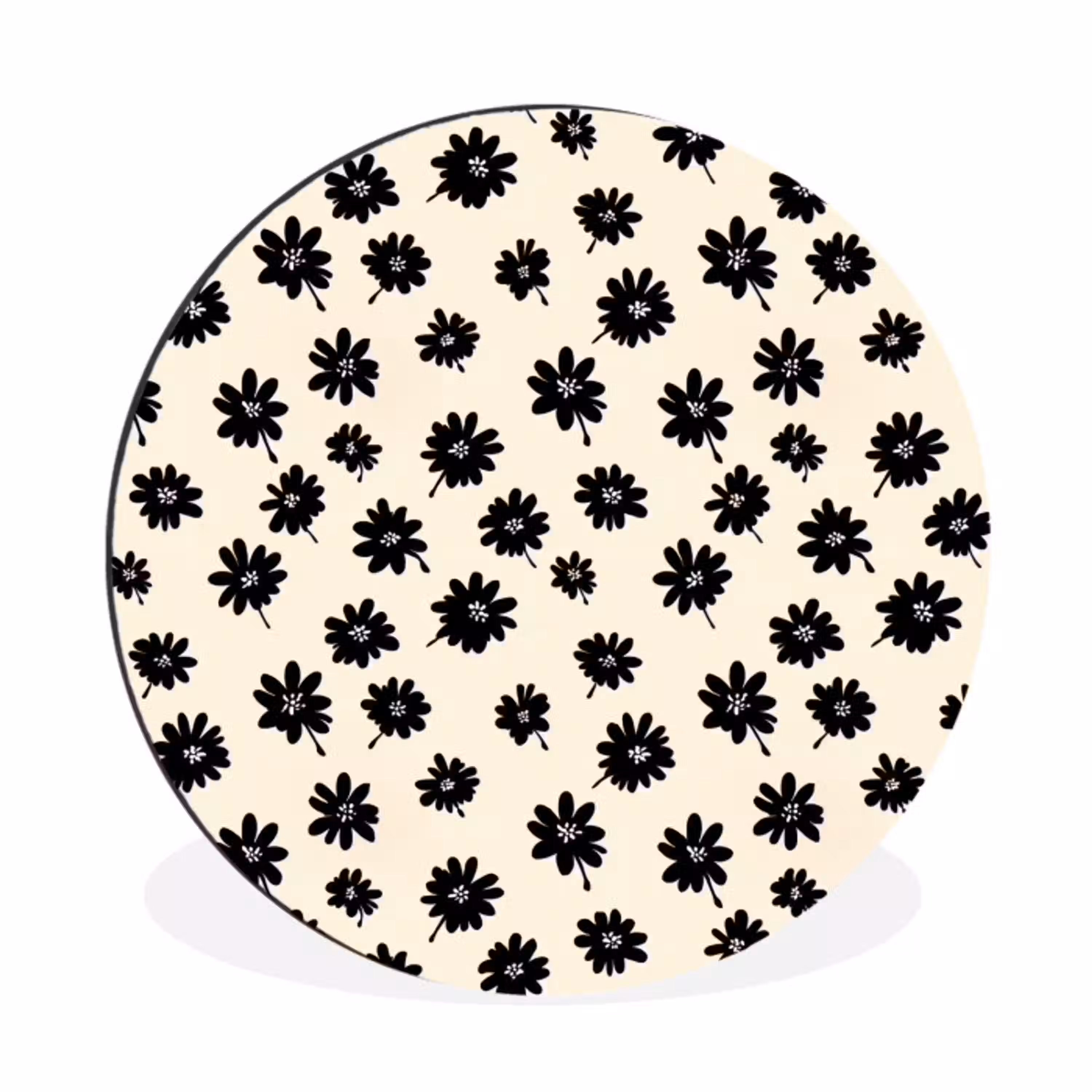 Madeliefjes - Grafisch - Zwart - Beige Wandcirkel aluminium klein 190 -3d