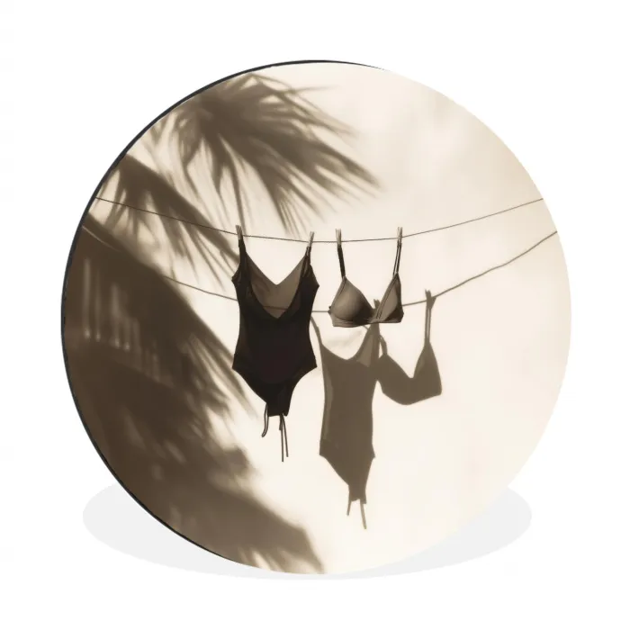 Badkleding - Palmbomen - Schaduw - Tropisch Wandcirkel aluminium klein -3d