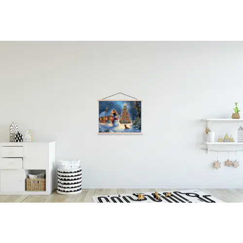Kerstwonder - Winteravond - Kleurrijk textielposter latten blank klein -kinderkamer