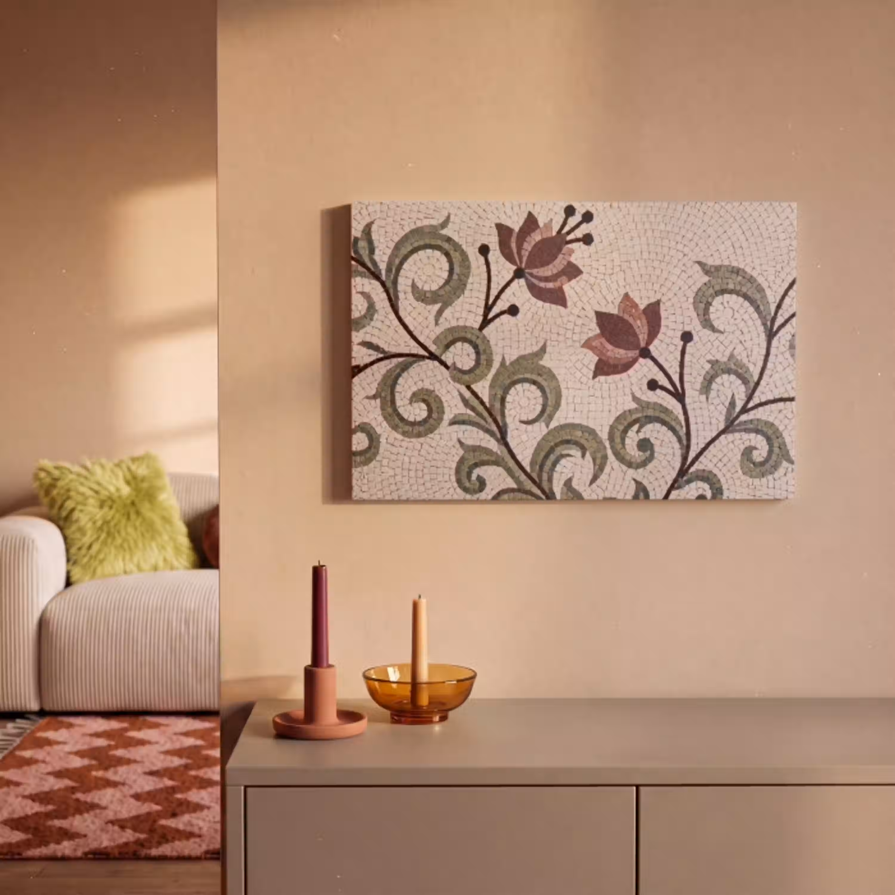 Bloemen - Mozaïek - Patroon - Abstract - Groen canvas 2cm klein -sfeer1