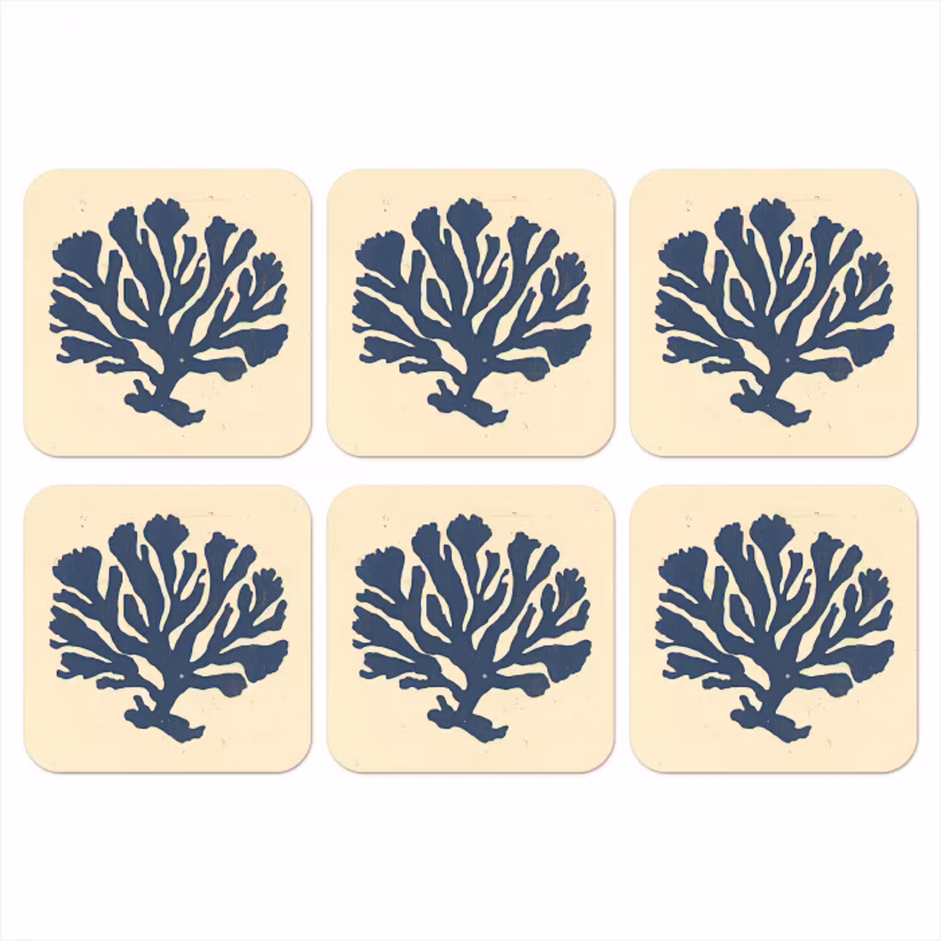 Blauw koraal - Vertakkingen - Beige onderzetter kurk middel -3d