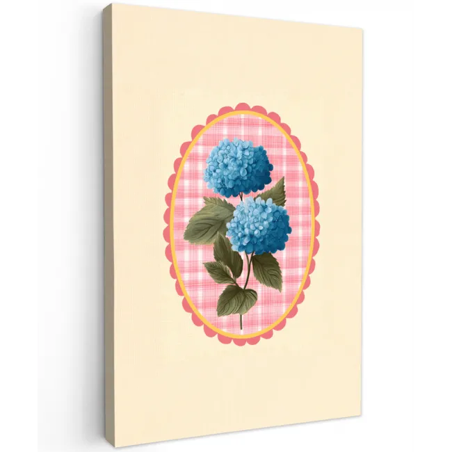 Bloemen - Blauw - Lijst - Bladeren Tuinposter op houten frame 2 cm dik klein -3d
