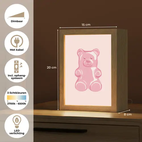 Beer - Roze - Snoep Light Box met kabel (Tafellamp) klein -USP_NL