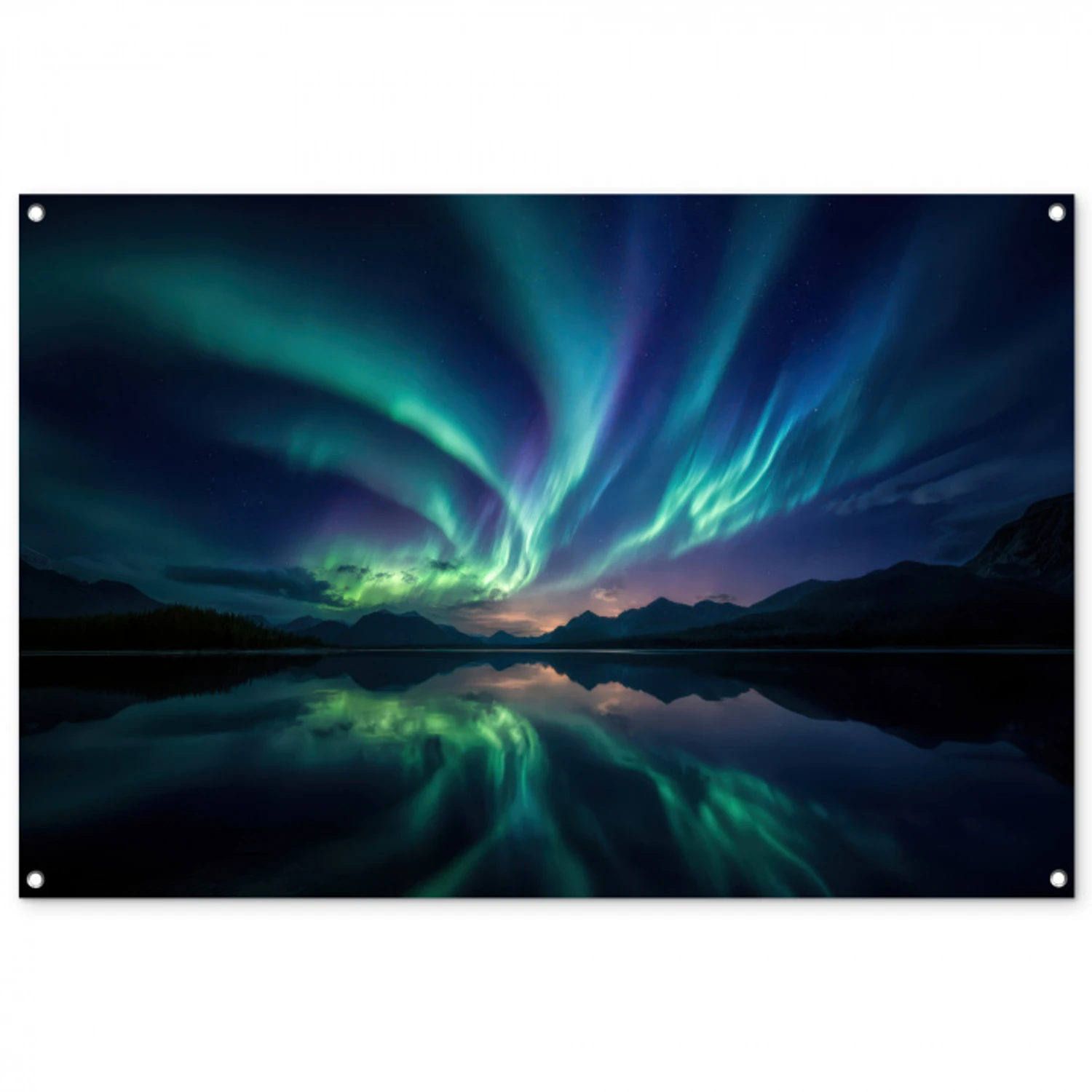 Noorderlicht - Kleurrijk - Bergmeer tuinposter los doek groot -3d