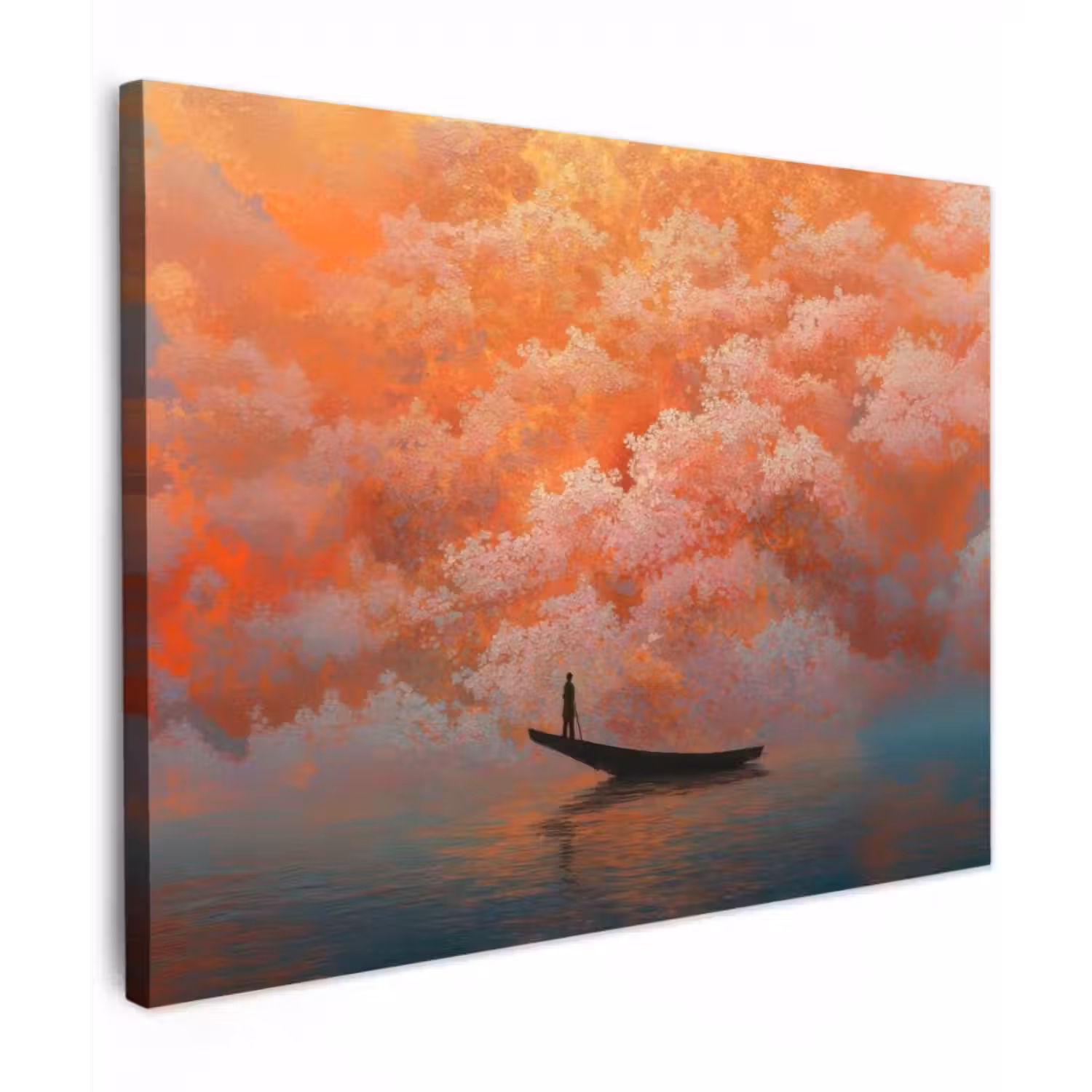 Canvas schilderij - Zee - Boot - Wolken - Oranje