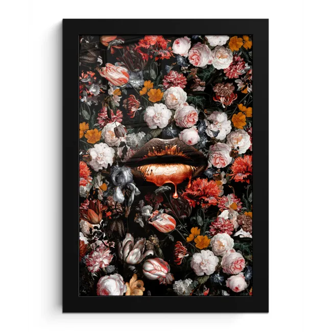 Lippen - Bloemen - Verf - Oranje - Kunst - Abstract - Oude meesters fotolijst zwart zonder passe partout klein -3d