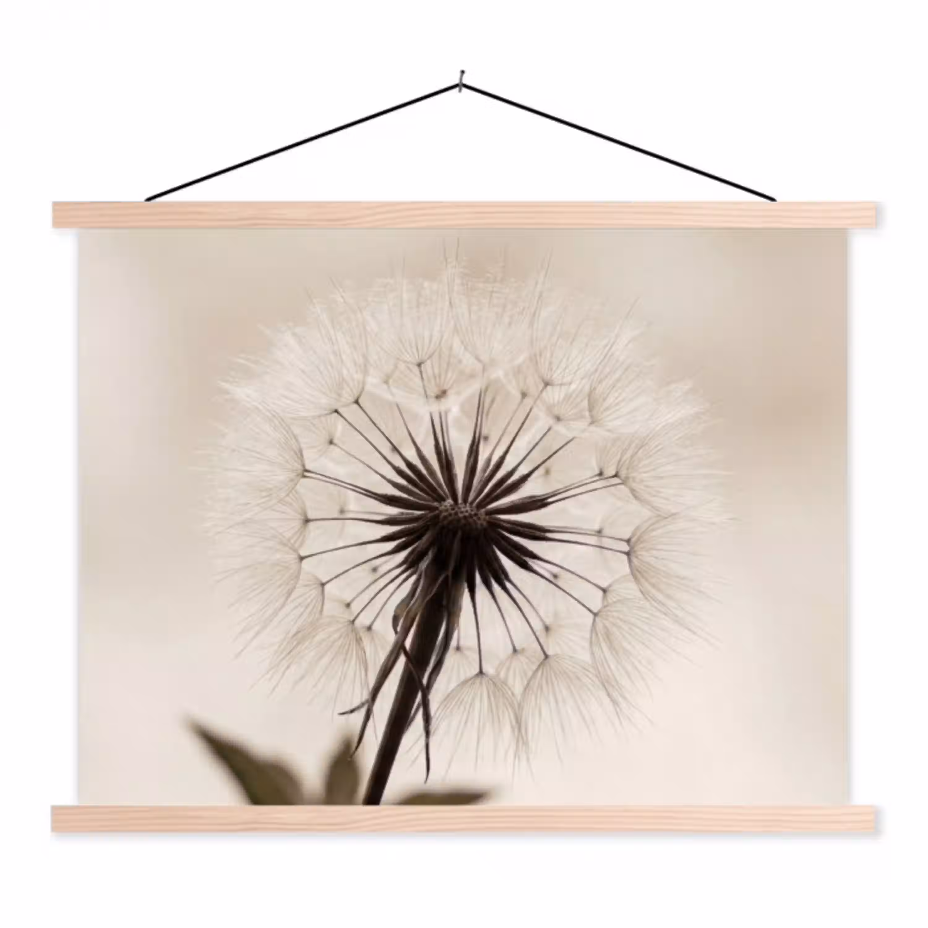 Paardenbloem - Minimalistisch - Wit textielposter latten blank klein -3d