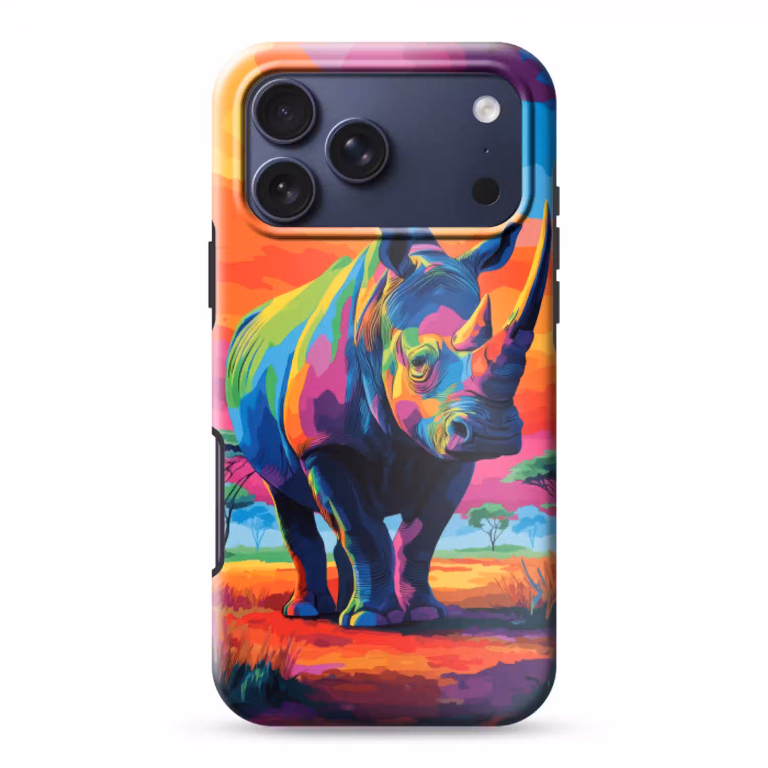Neushoorn - Zonsondergang - Savanna - Kleurrijk Toughcase MagSafe Apple iPhone 17 Pro Max klein -3d