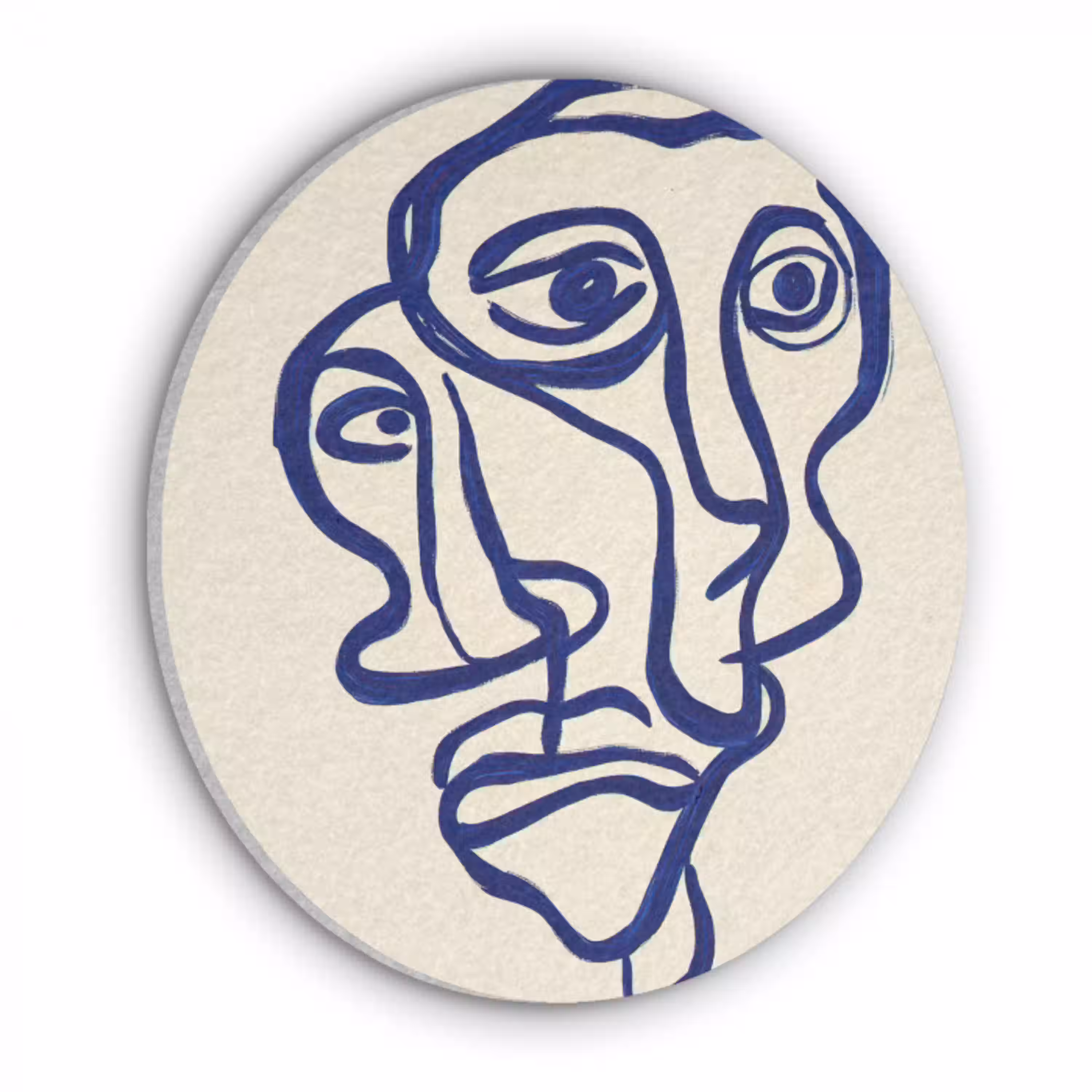 Lijntekening - Overlappende gezichten - Donkerblauw Akoestische PET Vilt - Rond klein -3d