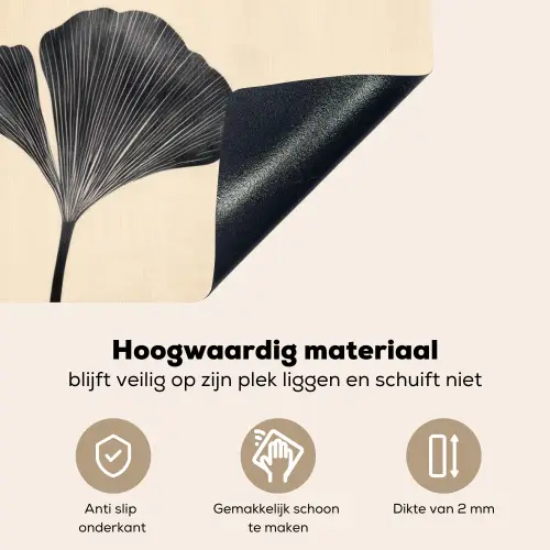Bladeren - Minimalistisch - Zwart Inductie beschemer met haakjes klein -ky-onderkant-nl