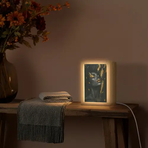 Gezicht - Vrouw - Verfspatten - Abstract Light Box met kabel (Tafellamp) klein -sfeer4