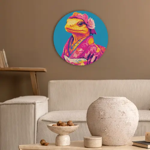 Bloemenkrans - Hagedis - Kimono - Paars Akoestische PET Vilt - Rond klein -sfeer1