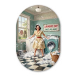 Retro - Blauw - Vrouw Wandcirkel Ovaal Forex klein -3d