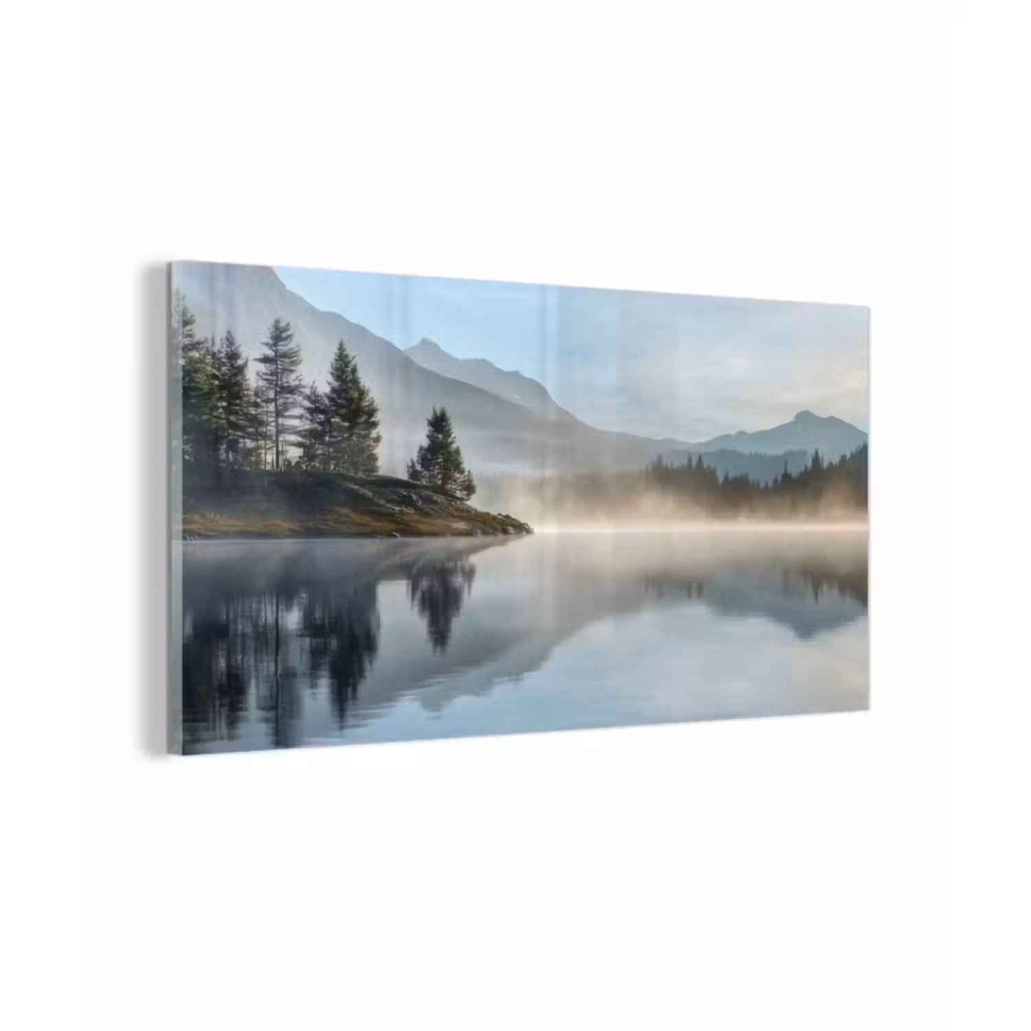 Glasbild - See - Nebel - Berge - Landschaft