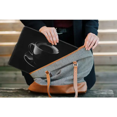 Zwart - Koffie - Kopje laptophoes neopreen klein -tas