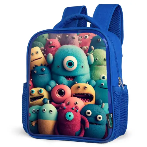 Monster Menigte Kinderrugzak - Blauw middel -schuin