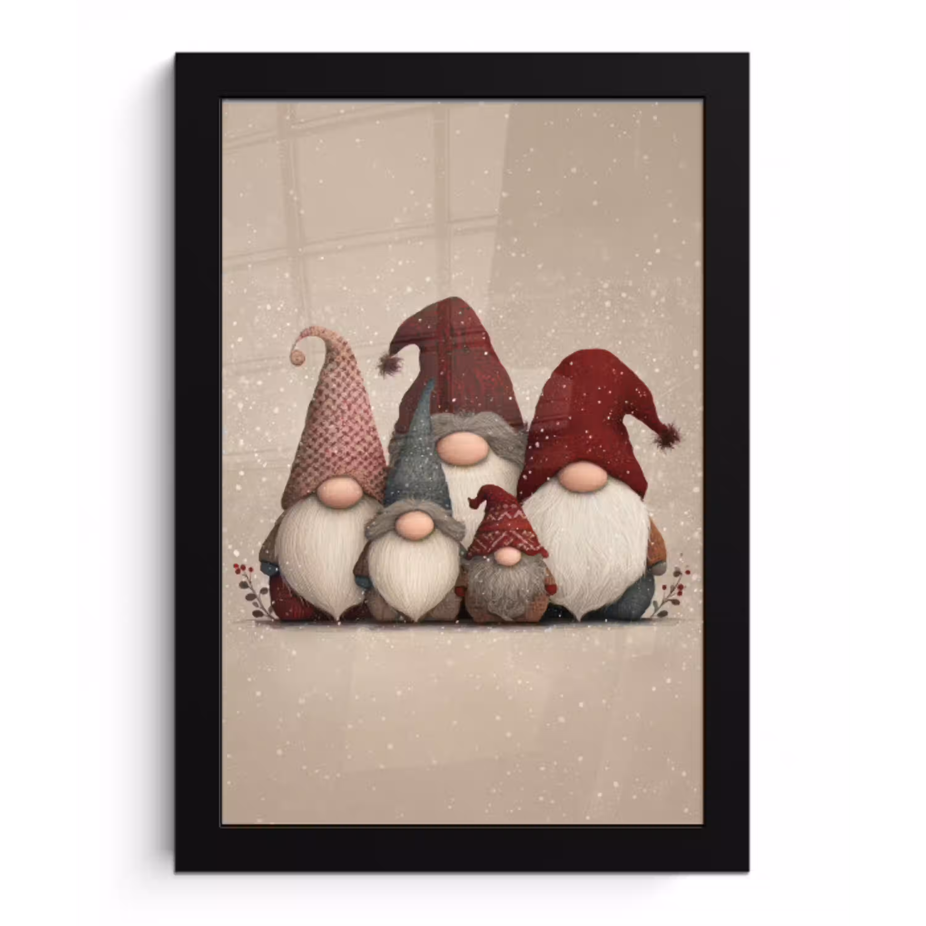 Kabouters - Kerst - Sneeuw - Puntmutsen fotolijst zwart zonder passe partout klein -3d