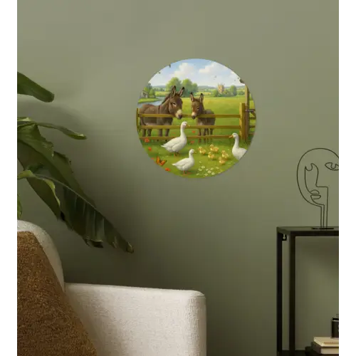 Ezels - Ganzen - Kleurrijk Wandcirkel behangsticker klein -sfeer2