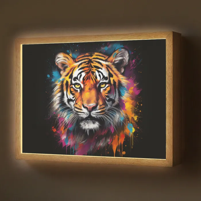 Tijger - Graffiti - Dieren - Zwart Light Box met batterij (Wandlamp) middel -z3d_website
