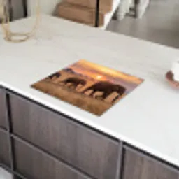 Olifanten - Savanne - Zonsondergang - Afrika - Warm Inductie beschermer vinyl 3mm middel -sfeer8