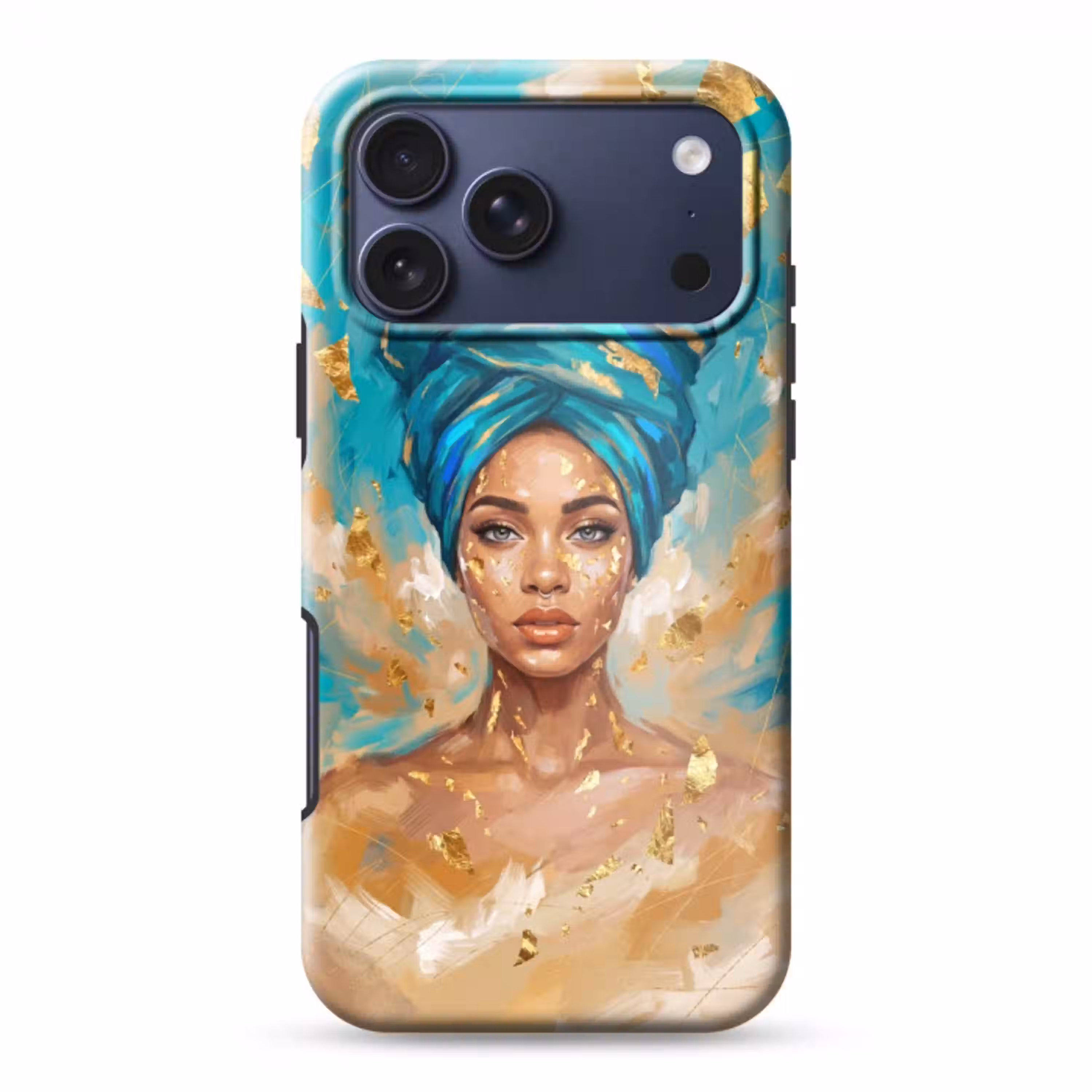 Portret - Vrouw - Schilderij - Blauw - Goud - Expressief Toughcase MagSafe Apple iPhone 17 Pro Max klein -3d