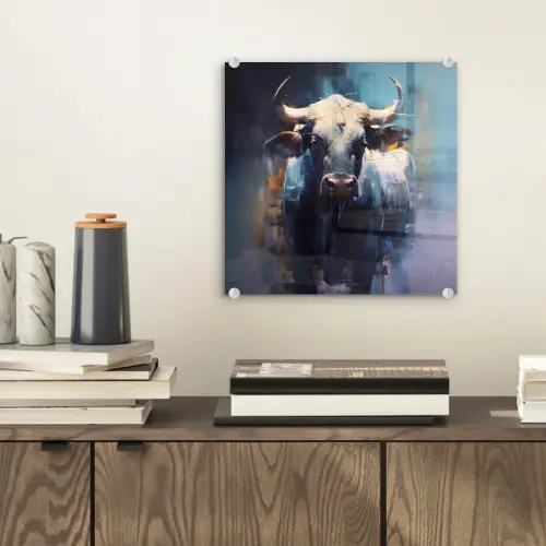 Stier - Zwart - Abstract - Horens plexiglas 5mm klein -sfeer1