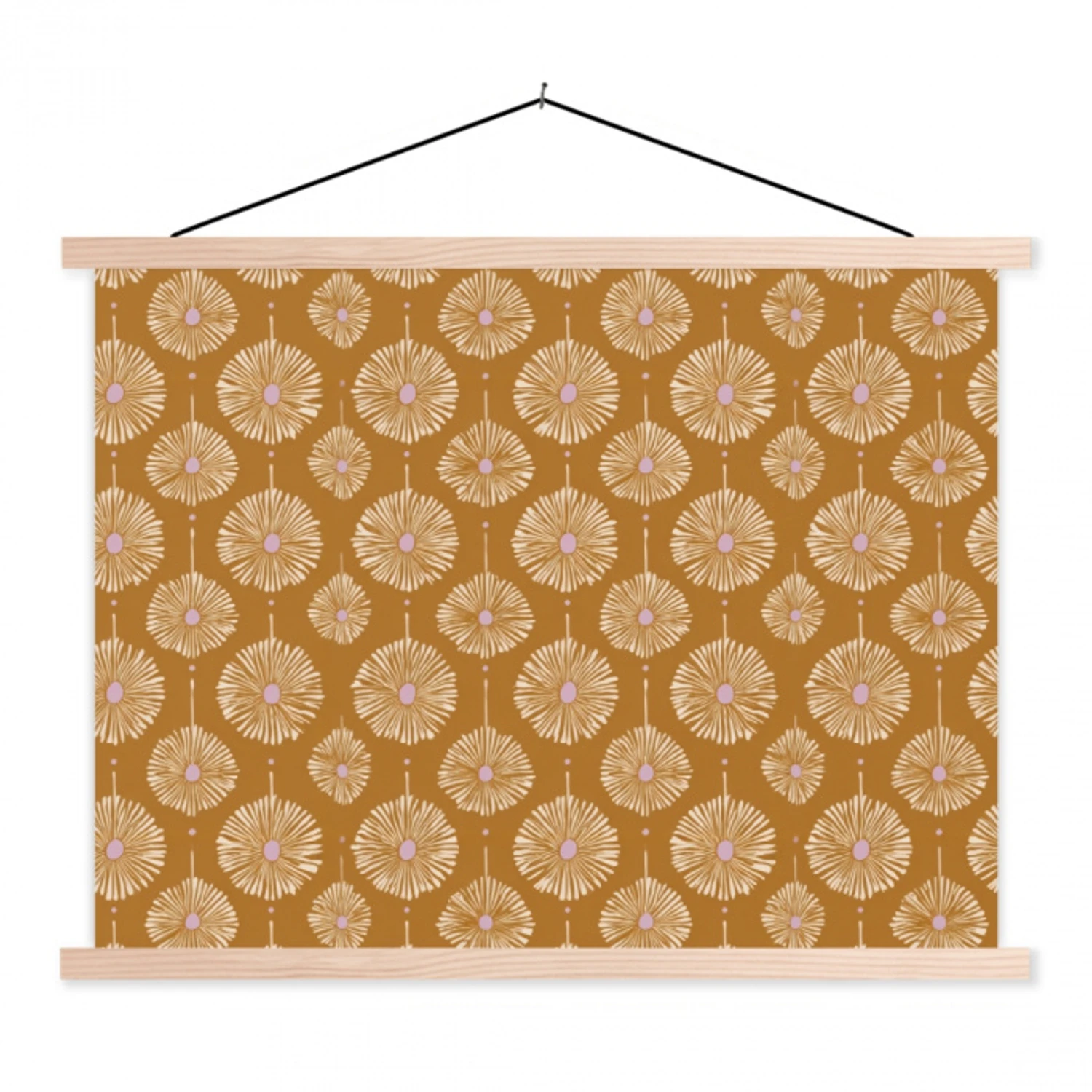 Bloemen - Modern - Oker textielposter latten blank klein 122 -3d