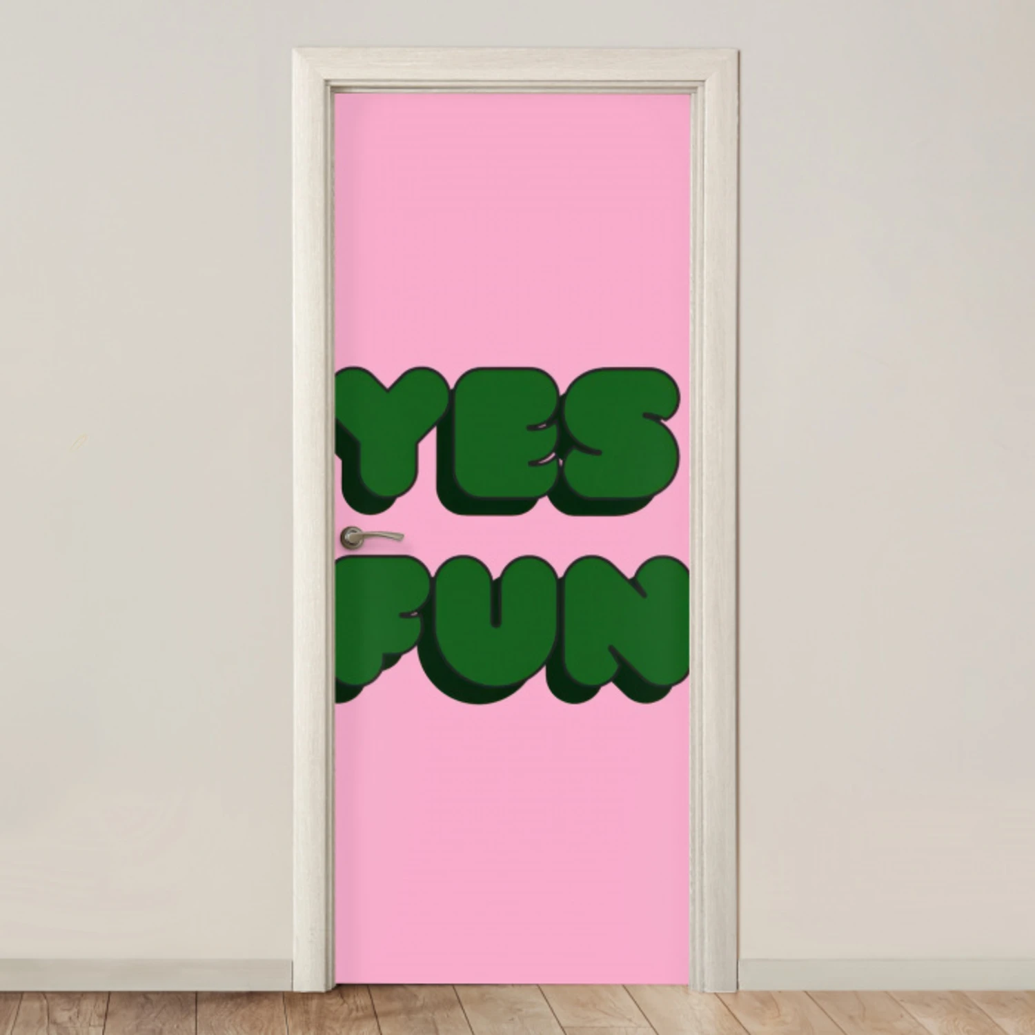Yes fun - Groen - Roze deurposter klein -3d_beige