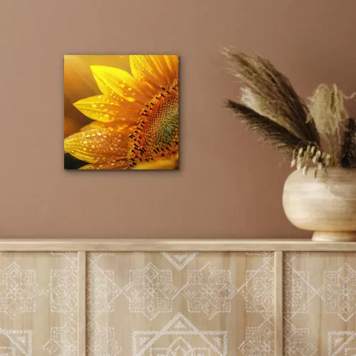 Zonnebloem - Dauwdruppels - Geel - Zonlicht aluminium wit klein -sfeer4