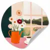Bloemen - Koffie - Raam Wandcirkel behangsticker klein -3d
