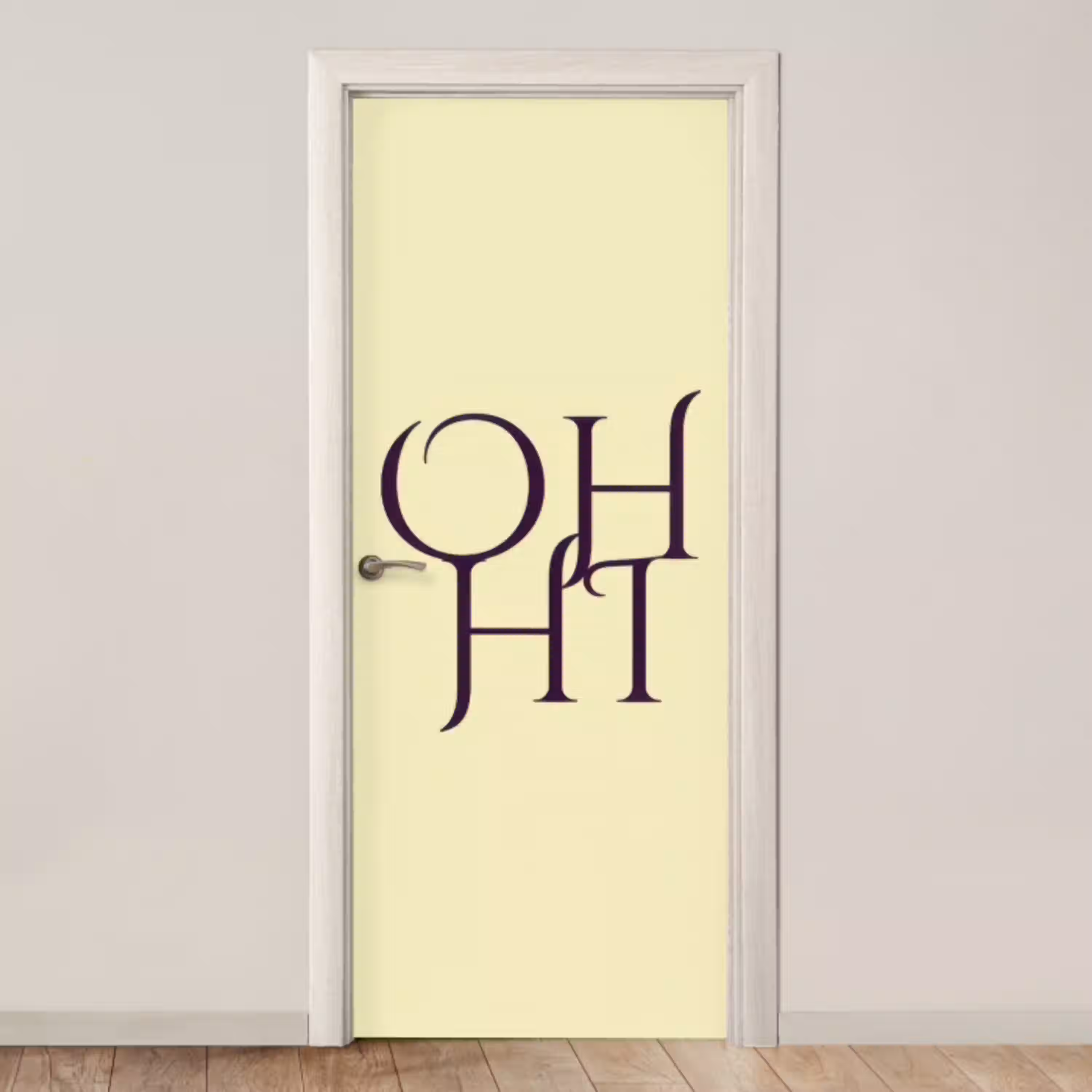 Oh hi - Geel - Monogram deurposter klein -3d_beige
