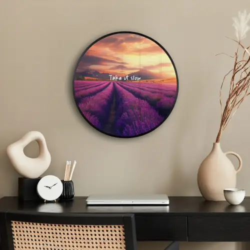 Lavendelveld - Quote - Zonsondergang Fotolijst rond zonder passe partout klein -sfeer1