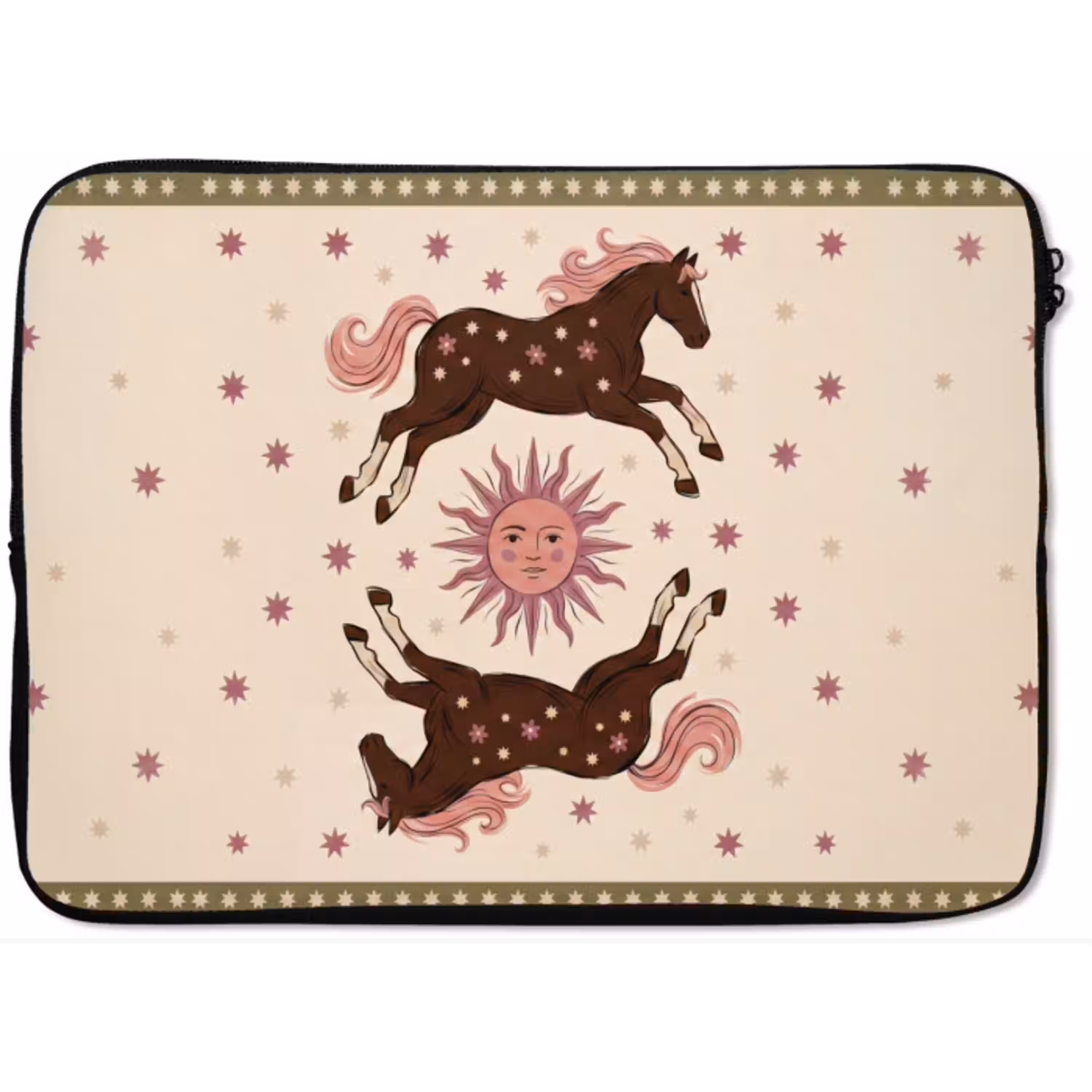 Paard - Zon - Mystiek - Illustratie - Roze laptophoes neopreen klein -zkaufland3dotto