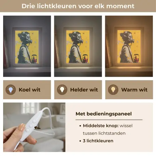 Street art - Meisje - Geel - Banksy Style Light Box met kabel (Tafellamp) klein -USP_lichtkleurNL