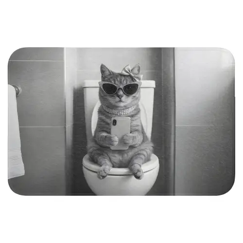 Kat - Telefoon - Toilet - Zwart - Wit WCmat klein -3d