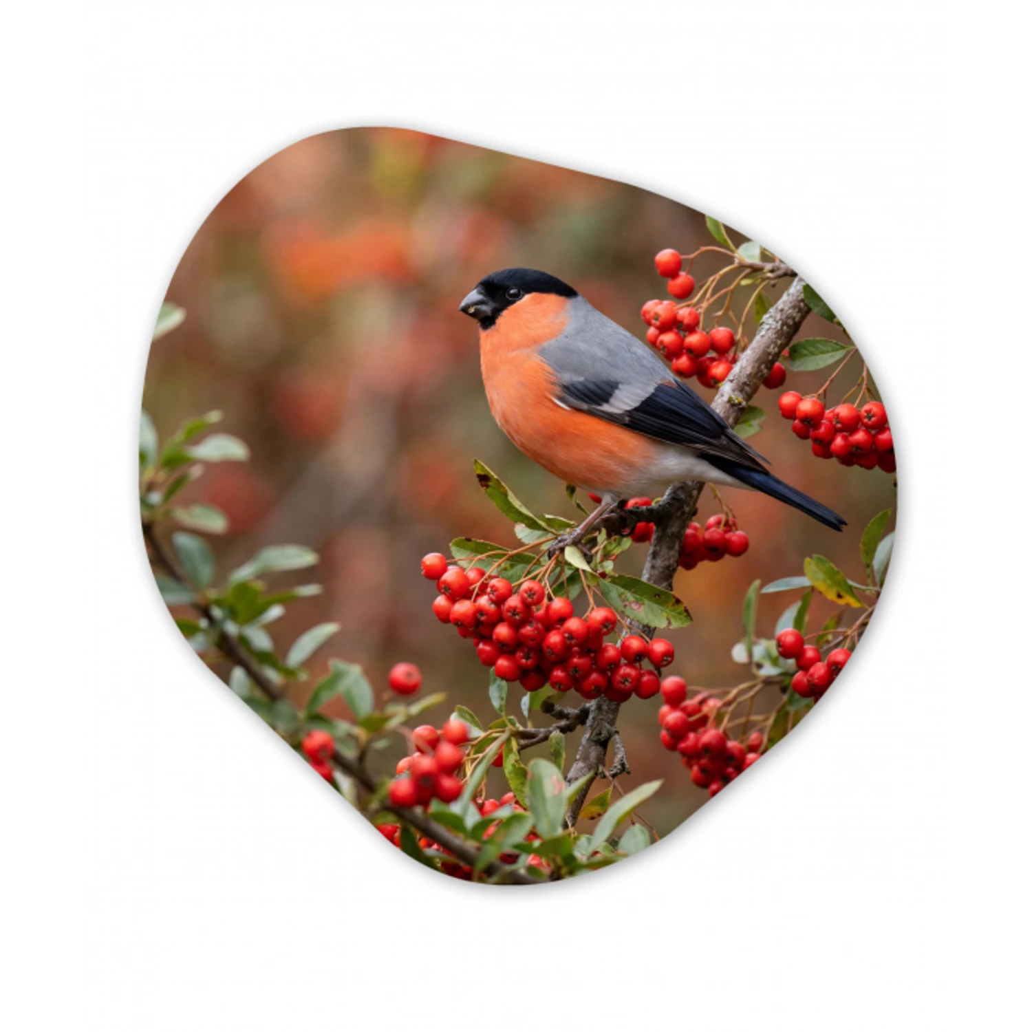 Goudvink - Bessen - Herfst - Natuur - Kleurrijk Wandcirkel Organisch Aluminium middel -3d