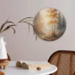 Bospad - Herfstbladeren - Natuur - Schilderachtig - Oranje Akoestische PET Vilt - Rond klein -sfeer3