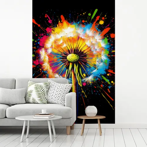 Paardenbloem - Graffiti - Kleurrijk - Bloemen - Natuur fotobehang vinyl groot -woonkamer