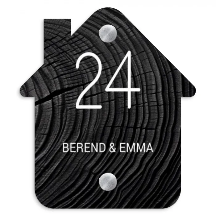 Zwarte houten nerf - Klassiek Naambord Huisje klein -3d