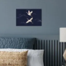 Kraanvogels - Nachthemel - Blauw poster papier klein -sfeer2